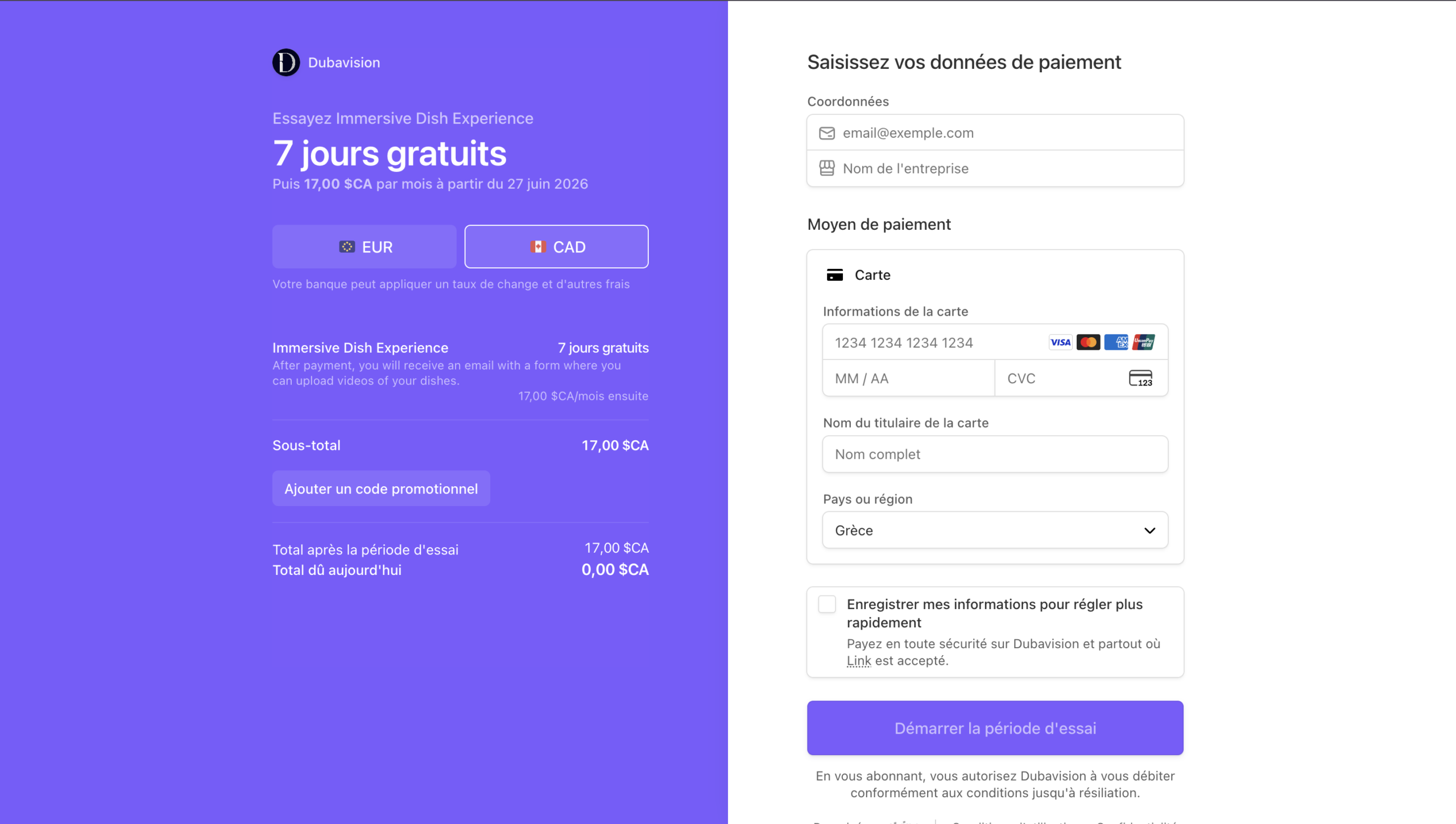 Checkout screen